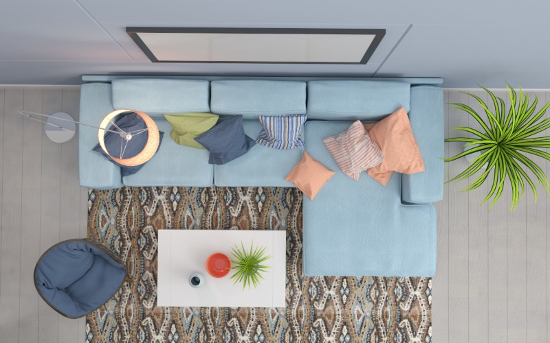 Draufsicht Wohnzimmer Französisch Sofa2 Produktmodell