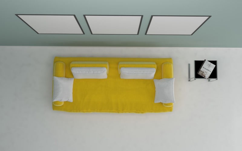 Draufsicht Wohnzimmer Gelbes Sofa 2 Produktmodell