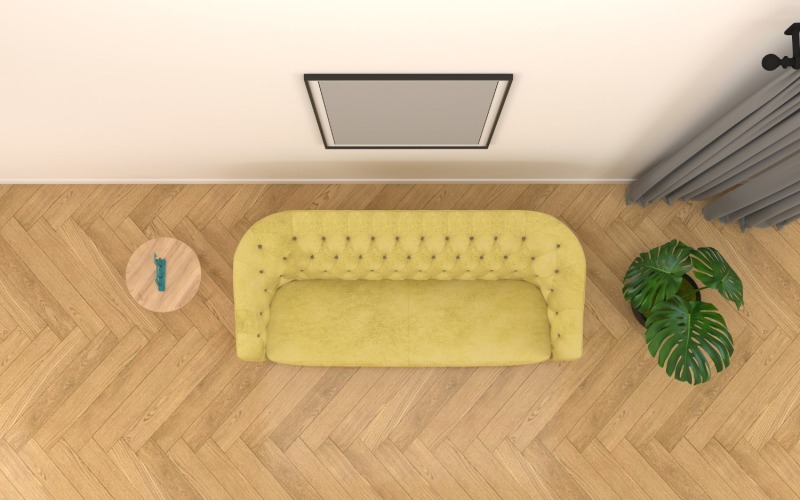 Felülnézet nappali sárga kanapé termék makett