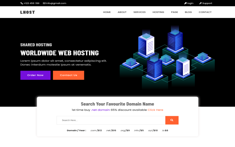 LHOST - Multifunctionele webhosting, responsieve HTML5-sjabloon