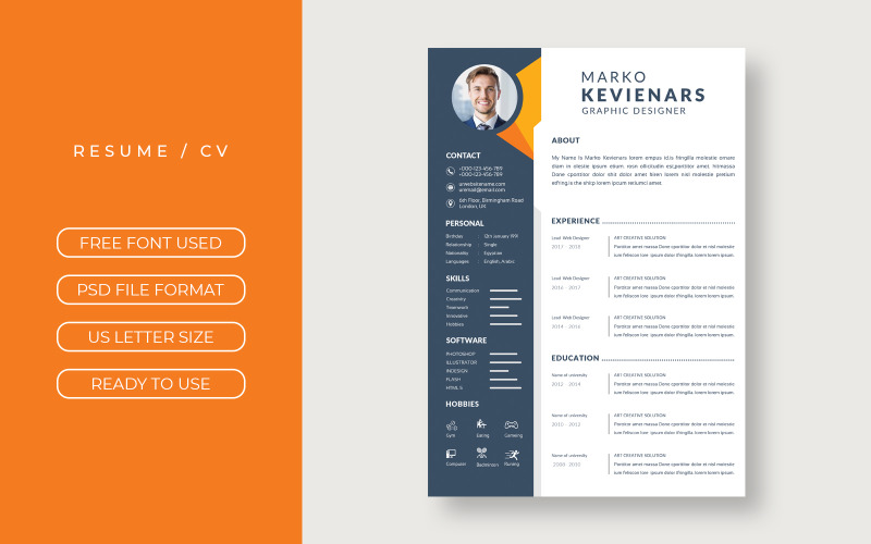 Modèles de CV imprimables Marko Kevienars - TemplateMonster