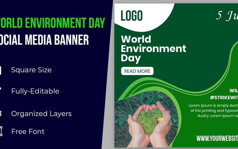 Banner de mídia social do Dia Mundial do Meio Ambiente abstrato