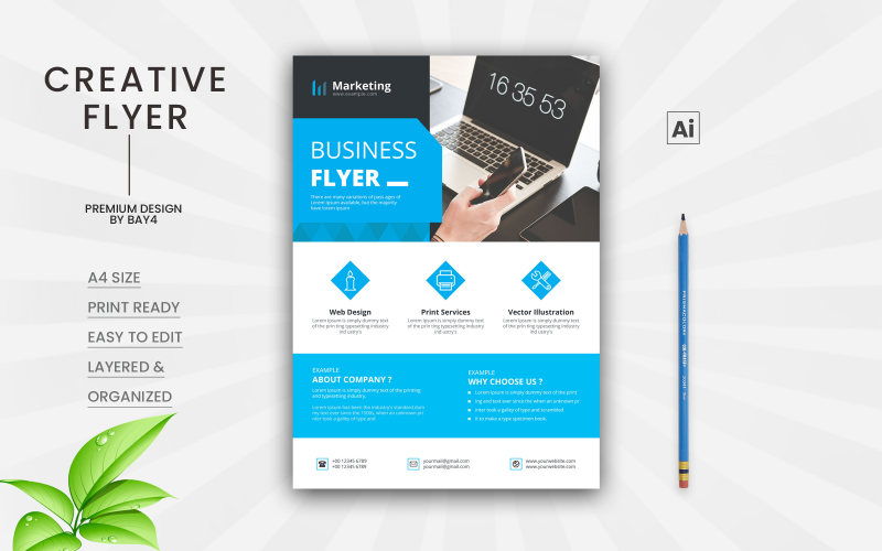 Flyer d'entreprise et d'affaires bleu