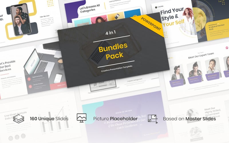 4 в 1 Bundles Pack Creative Шаблоны презентаций PowerPoint