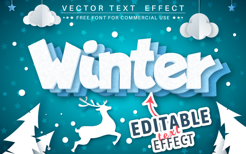Inverno - efeito de texto editável, ilustração gráfica de estilo de fonte
