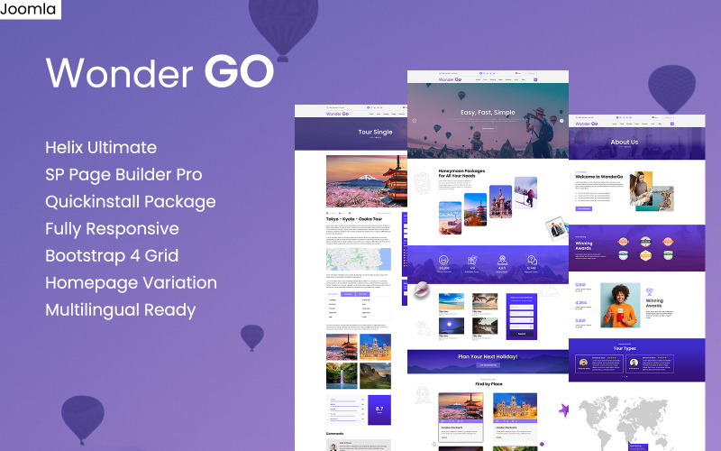Wonder GO - Modelo Joomla 5 e 6 para reservas de passeios e viagens