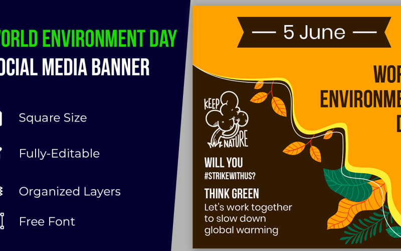World Environment Day With Nature With Yellow Leaf Corporate identity template