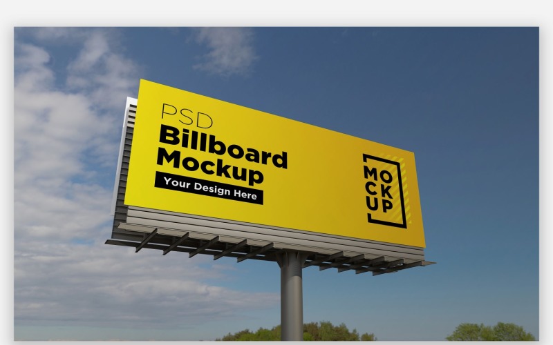 Billboard Sign Mockup Side View With Pole - TemplateMonster