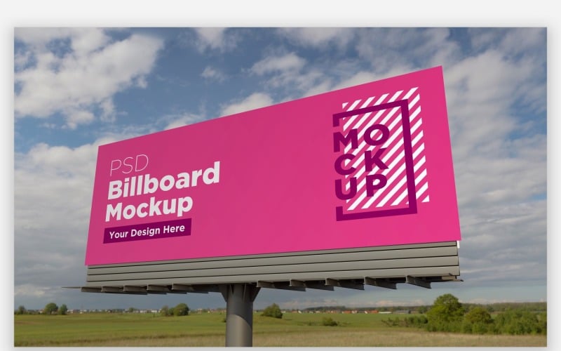 Billboard Sign Mockup Tek Kutuplu Önden Görünüm