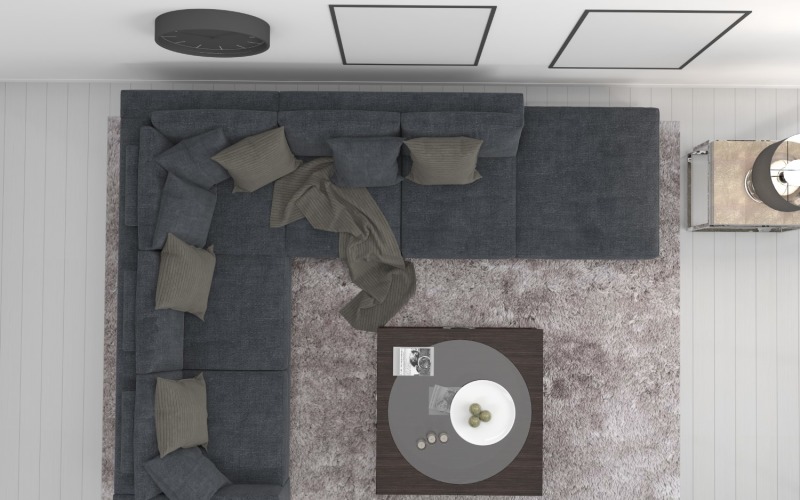 Modelo de produto para sofá cinza da sala de estar com vista superior 4