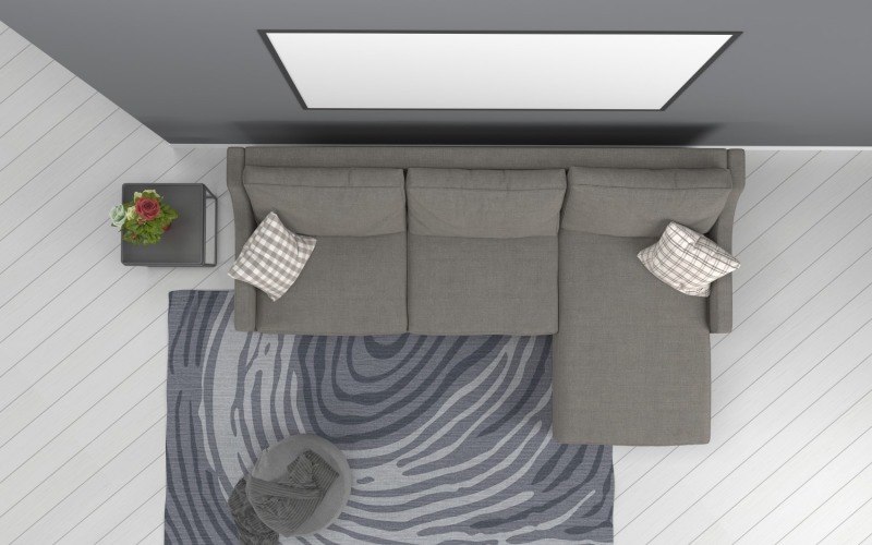 Top View Living Room Grey Sofa 3 Product Mockup