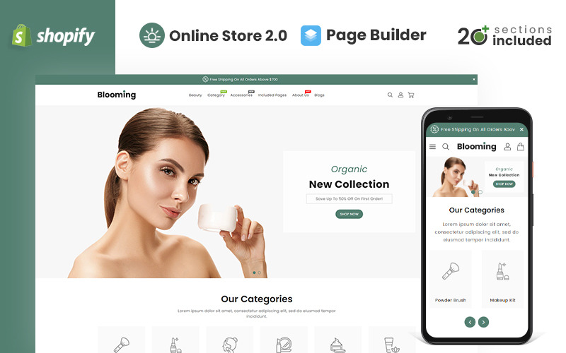 盛开的化妆品店Shopify主题
