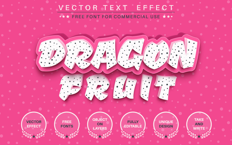 Fruta do dragão - efeito de texto editável, ilustração de estilo de fonte