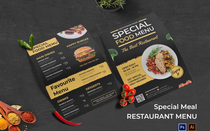 Menu de restaurant de repas spéciaux