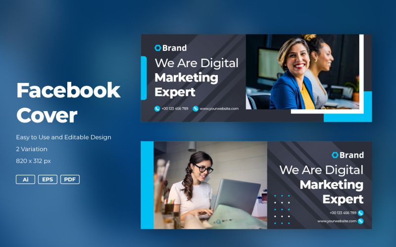 Plantilla de banner de portada de Facebook de marketing digital para redes sociales