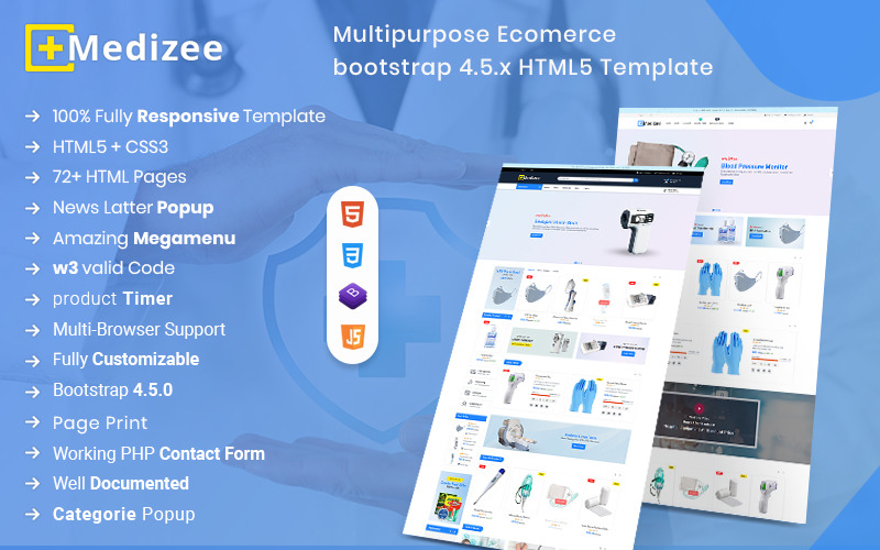 Medizee - Szablon strony internetowej HTML5 e-commerce dotyczący sprzętu medycznego