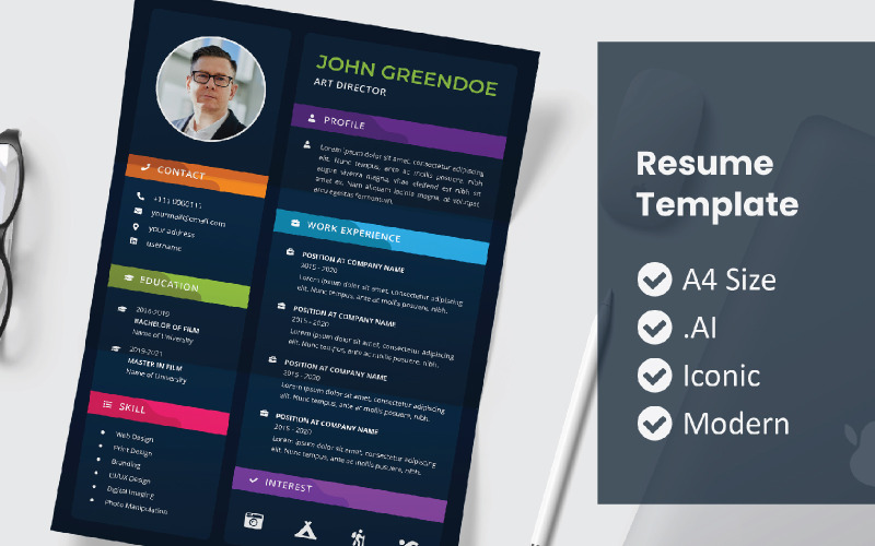 Modèle de CV imprimable coloré foncé