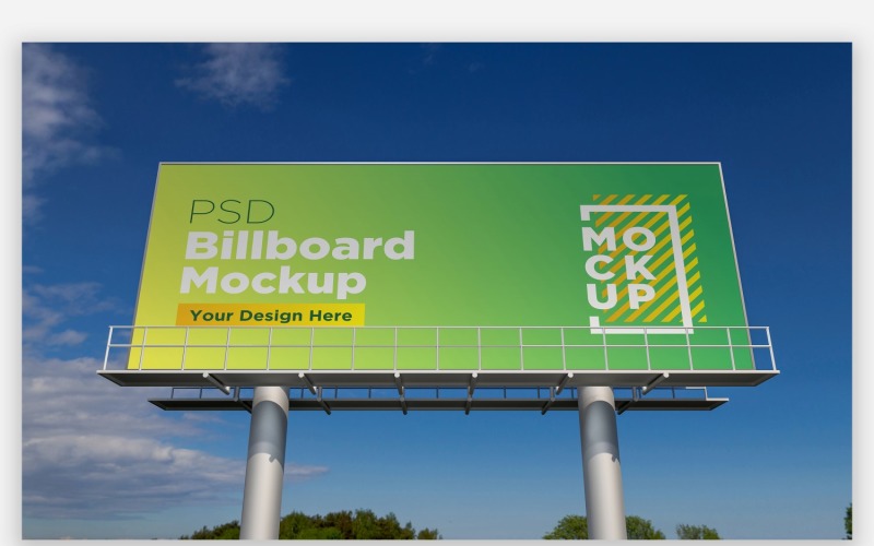Придорожнє небо з капюшоном Billboard макет вигляд спереду з двома полюсами