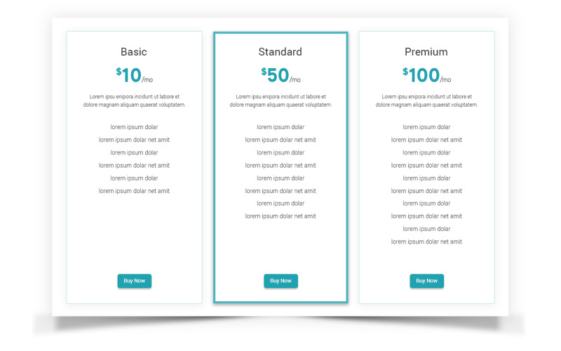 Flat - Éléments de l'interface utilisateur du tableau de comparaison des prix