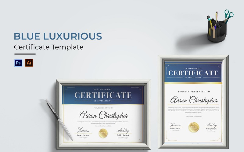 Blauwe luxe certificaatsjabloon