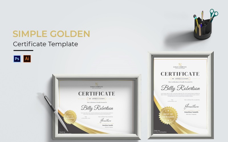 Eenvoudige gouden certificaatsjabloon