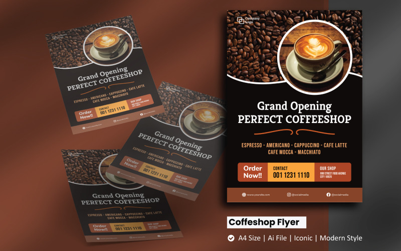 Kahve Dükkanı Açılış El İlanı Kurumsal Kimlik Şablonu