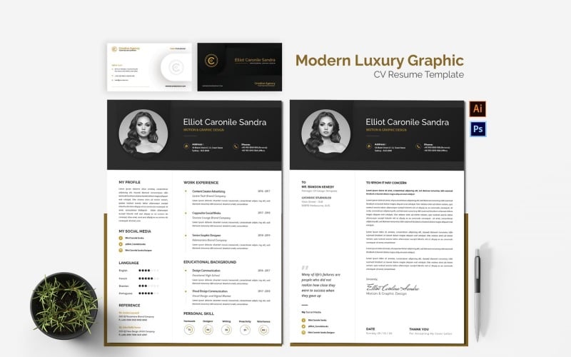 Moderne luxe grafische CV afdrukbare CV-sjablonen