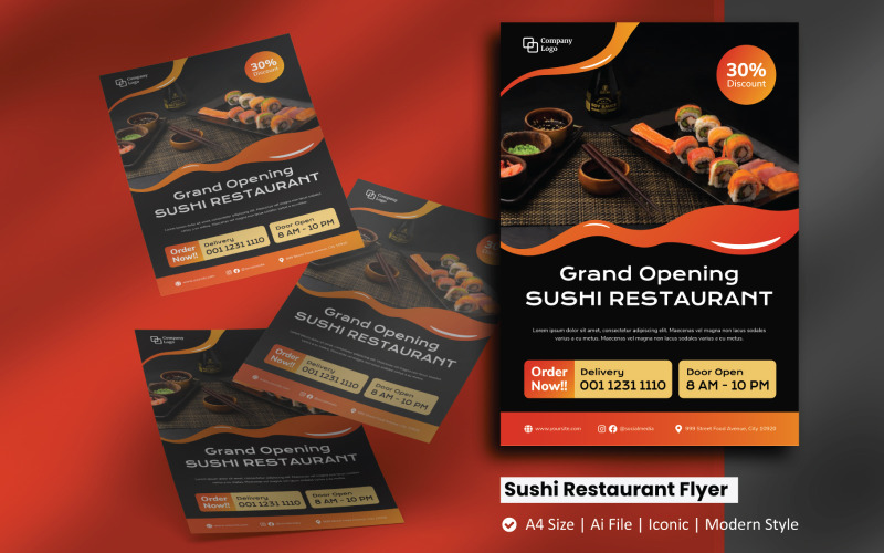 Restauracja Sushi otwierająca ulotkę Szablon tożsamości korporacyjnej