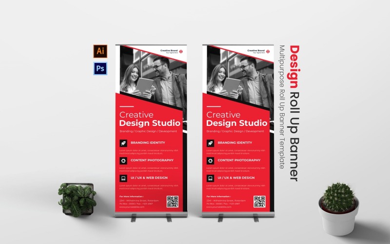 Banner enrollable de estudio de diseño