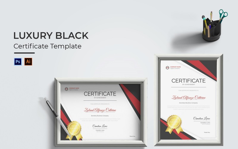 Lyxig svart certifikatmall