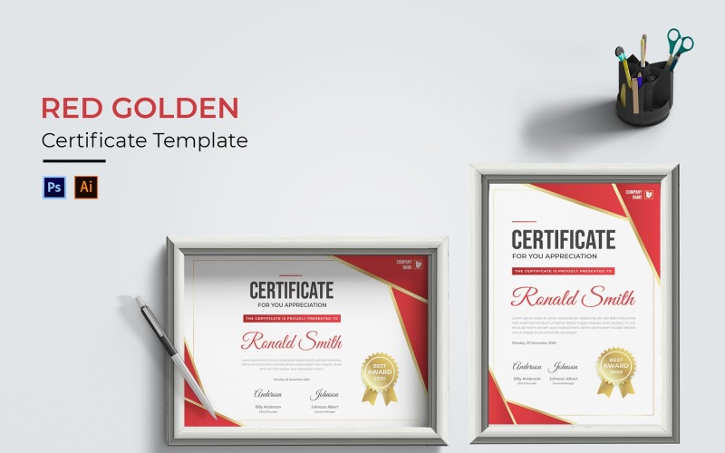 Šablona červeného zlatého certifikátu