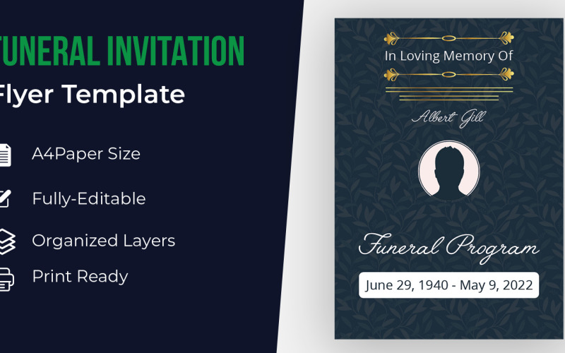 Conception de modèle de flyer invitation funéraire floral