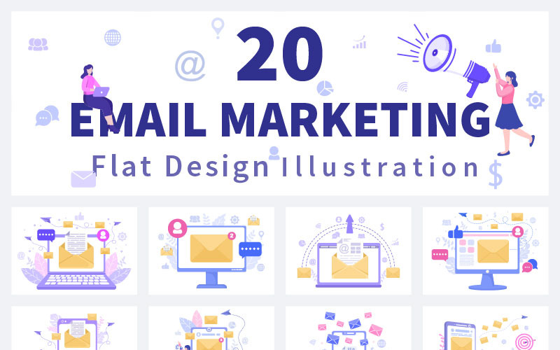 20 электронной почты маркетинг векторные иллюстрации