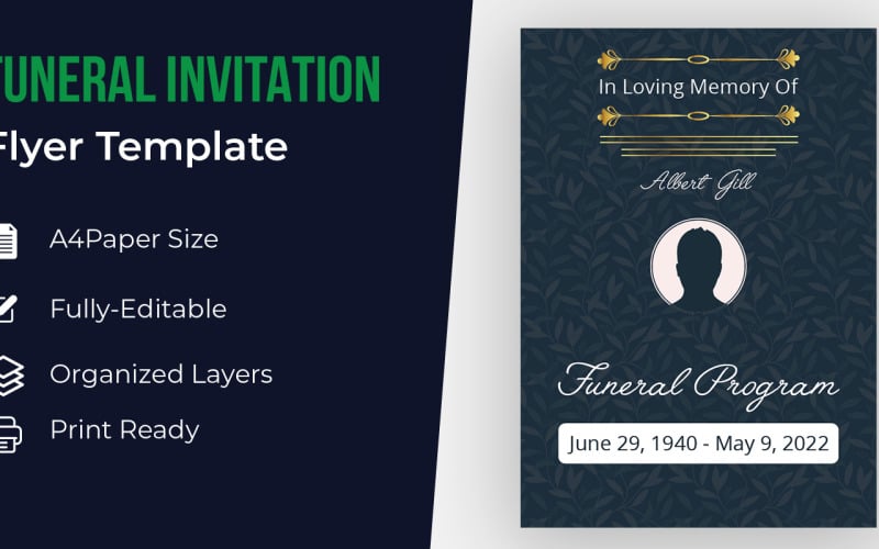 Floral Funeral Invitation Flyer Template Design