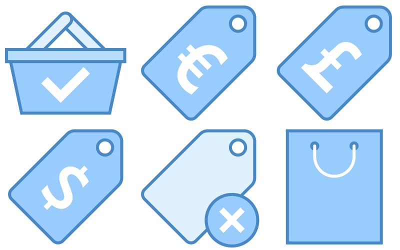 Пакет значков для покупок в синем стиле пользовательского интерфейса