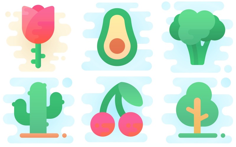 Pacote de ícones de plantas em estilo clipart fofo