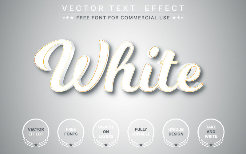 Белый текст с золотым штрихом - редактируемый текстовый эффект, графическая иллюстрация