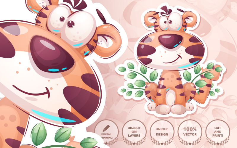 Cartoon Character Cute Tiger - Bez Szwu, Grafiki Ilustracji