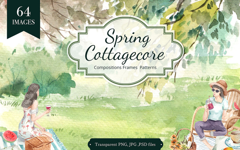 Cottagecore wiosna ilustracja akwarela