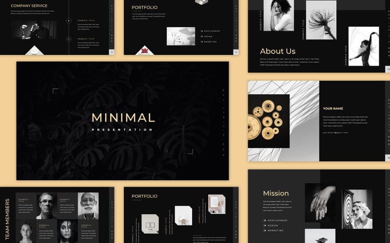 Modello PowerPoint di presentazione minimale nero pulito