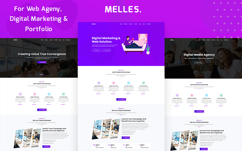 Melles - Agencja kreatywna i doradztwo biznesowe Szablon strony docelowej HTML