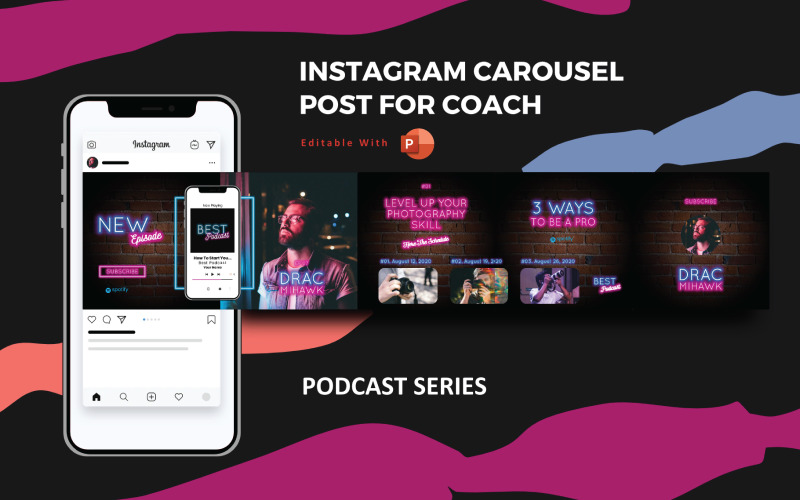 Podcast Coach - шаблон для социальных сетей Instagram Carousel Powerpoint