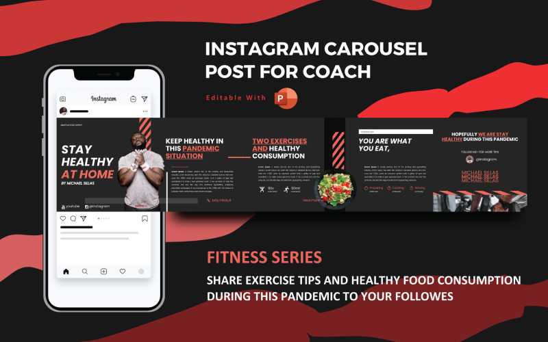 Тренер здорового тіла - Шаблон соціальних медіа Powerpoint на каруселі
