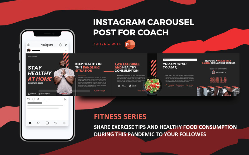Trener zdrowego ciała - Instagram Karuzela Szablon mediów społecznościowych Powerpoint