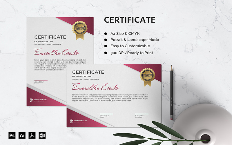 Emeraldha Cericho - szablon certyfikatu