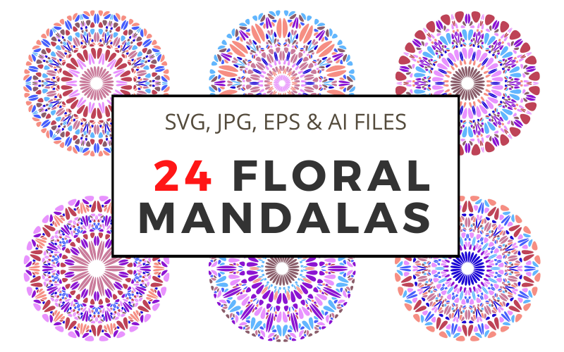 24 Floral Mandalas Vector Drawings Illustration Background