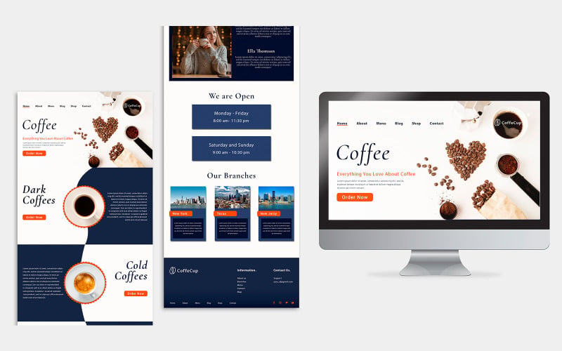 Plantilla PSD de diseño de página de destino de tienda de café
