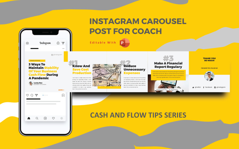 Geldbeheer - Instagram-carrousel PowerPoint-sjabloon voor sociale media