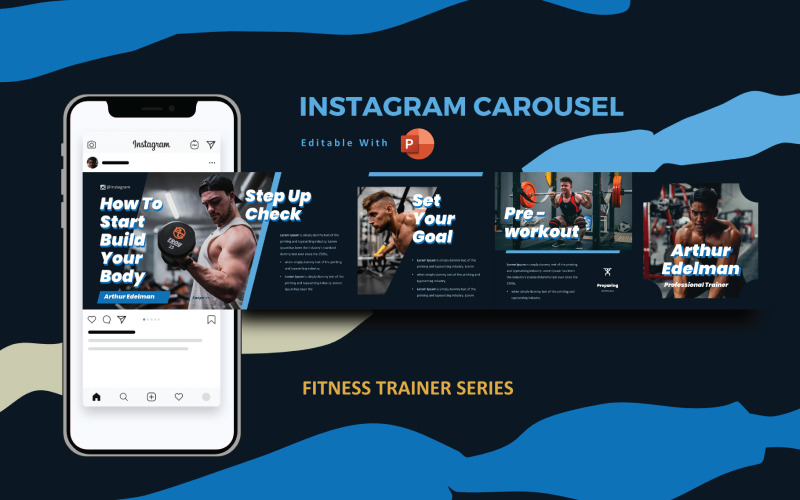Gym Trainer Instagram Carrousel Powerpoint Social Media-sjabloon