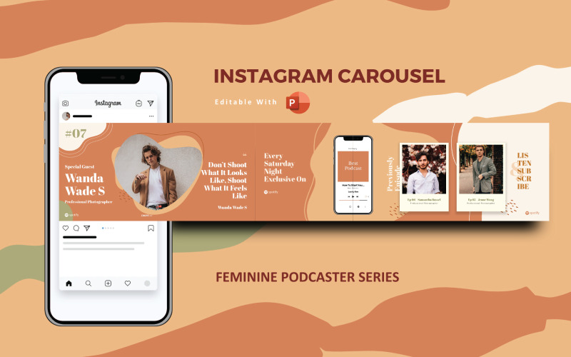 Kobiecy Podcaster Instagram Karuzela Szablon mediów społecznościowych Powerpoint